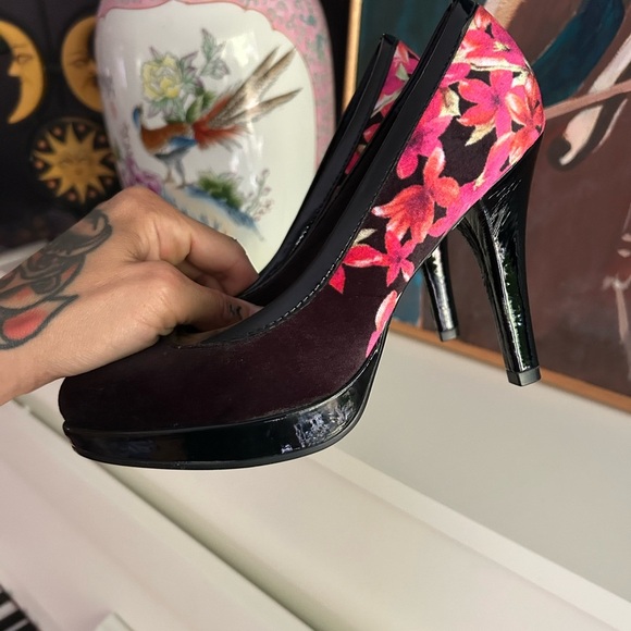 Picadilly Fashion Black and Pink Floral Heels 6 - Picture 2 of 16